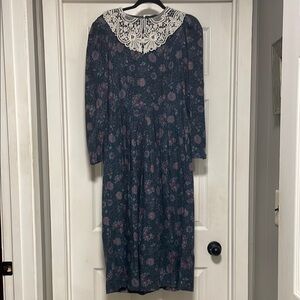 Laura Ashley Floral Lace Collar Dress - Blue and Pink